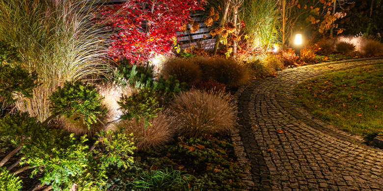 Tuin met verlichting snachts tuinverlichting